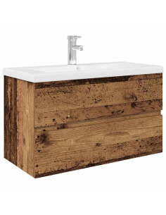 Mobile da Bagno con Lavabo Integrato e Rubinetto Legno Antico