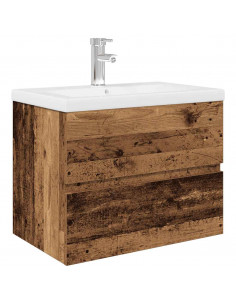 Mobile da Bagno con Lavabo Integrato e Rubinetto Legno Antico