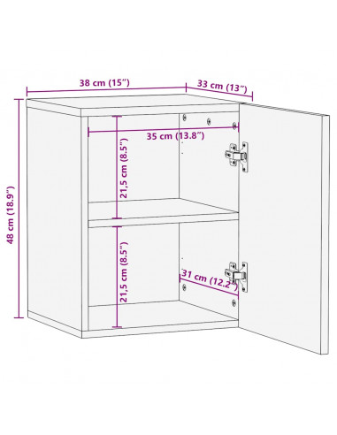 Mobile da Bagno a Parete 38x33x48 cm in Legno Massello di Mango