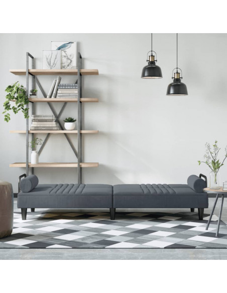 Divano Letto con Braccioli Grigio Scuro in Velluto