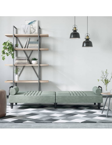 Divano Letto con Braccioli Grigio Chiaro in Velluto