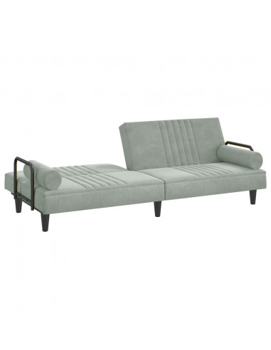Divano Letto con Braccioli Grigio Chiaro in Velluto