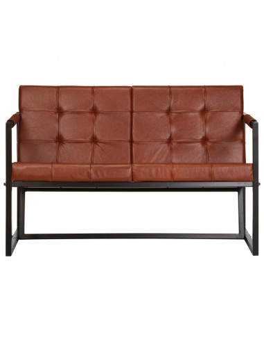 Divano a 2 Posti Marrone in Vera Pelle di Capra