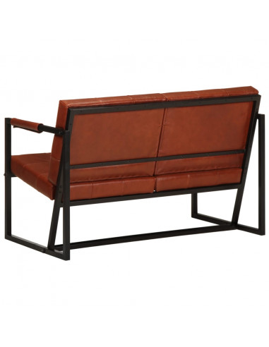 Divano a 2 Posti Marrone in Vera Pelle di Capra