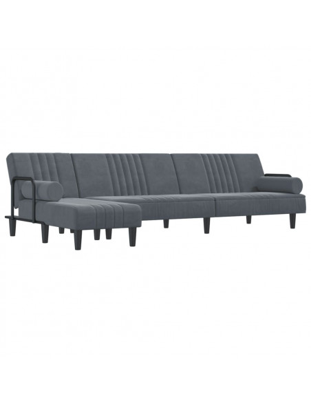 Divano Letto a L Grigio Scuro 260x140x70 cm in Velluto