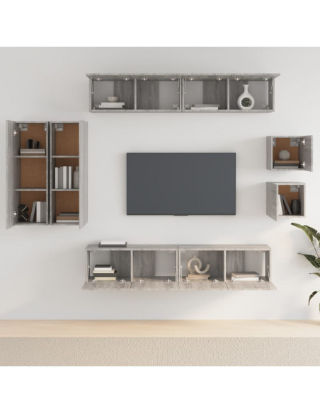Set Mobili Porta TV 8pz Grigio Sonoma in Legno Multistrato