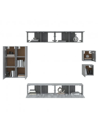 Set Mobili Porta TV 8pz Grigio Sonoma in Legno Multistrato