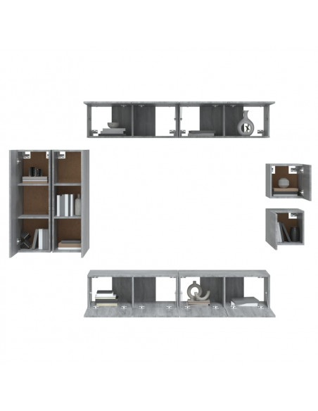 Set Mobili Porta TV 8pz Grigio Sonoma in Legno Multistrato