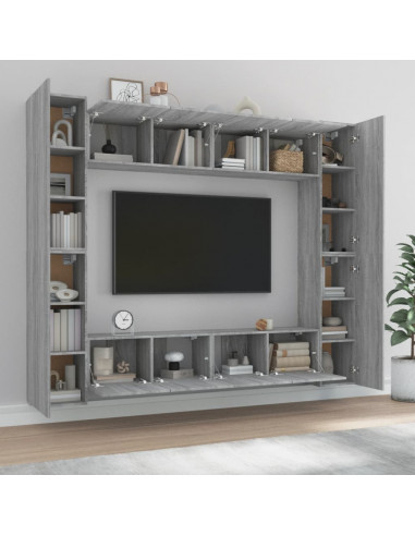 Set Mobili Porta TV 8pz Grigio Sonoma in Legno Multistrato