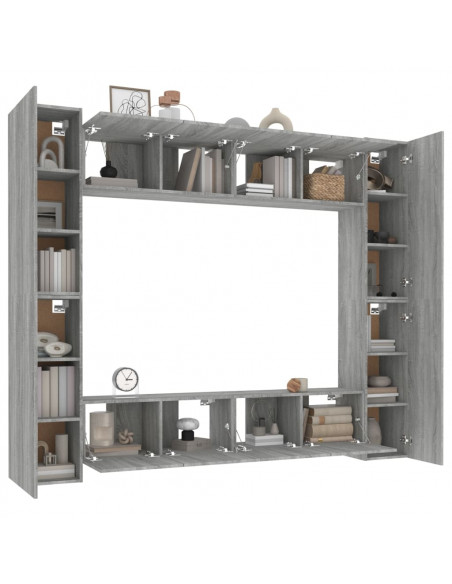 Set Mobili Porta TV 8pz Grigio Sonoma in Legno Multistrato