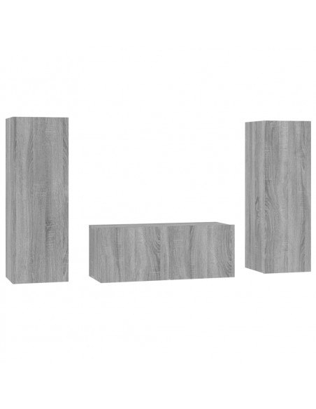 Set Mobili Porta TV 3 pz Grigio Sonoma in Legno Multistrato