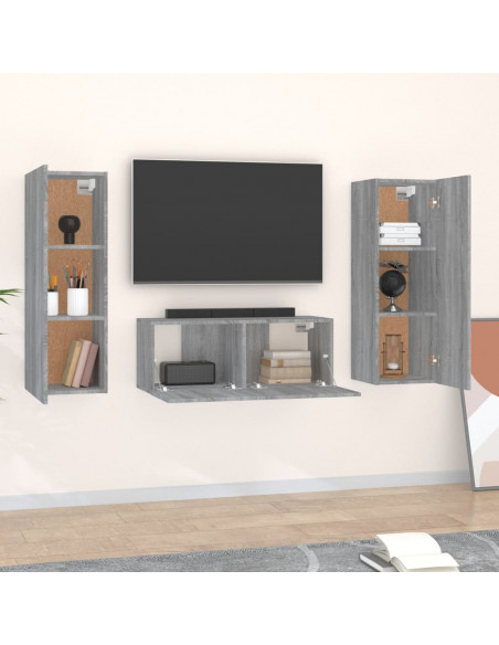 Set Mobili Porta TV 3 pz Grigio Sonoma in Legno Multistrato