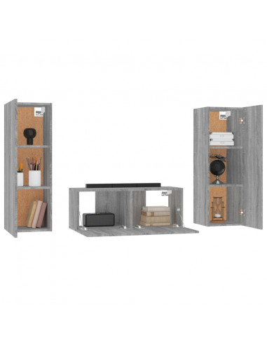Set Mobili Porta TV 3 pz Grigio Sonoma in Legno Multistrato