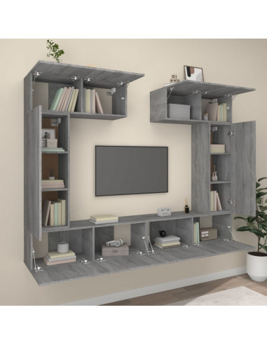 Set di Mobili Porta TV 6 pz Grigio Sonoma in Legno Multistrato