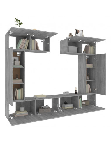 Set di Mobili Porta TV 6 pz Grigio Sonoma in Legno Multistrato