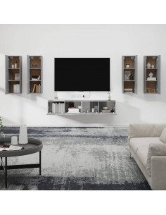 Set di Mobili Porta TV 6 pz Grigio Sonoma in Legno Multistrato 2