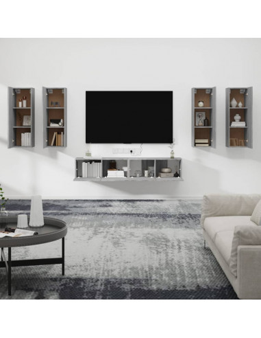 Set di Mobili Porta TV 6 pz Grigio Sonoma in Legno Multistrato