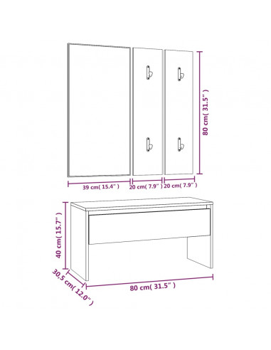 Set di Mobili da Corridoio Rovere Marrone in Legno Multistrato
