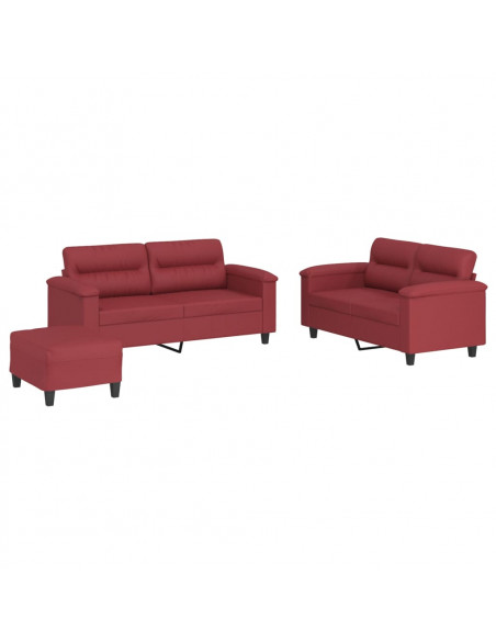 Set di Divani 3 pz con Cuscini Rosso Vino in Similpelle