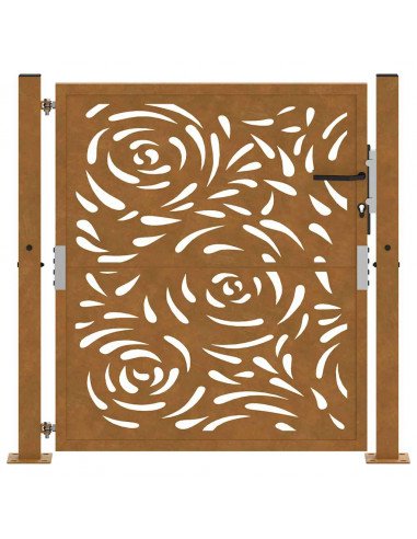 Cancello da Giardino 105x105 cm Acciaio Corten Design a Fiamma
