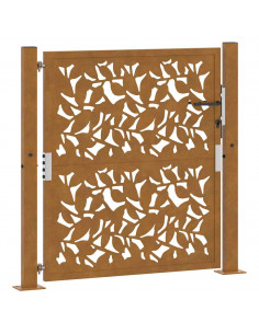 Cancello da Giardino 105x105 cm Acciaio Corten Design a Foglia