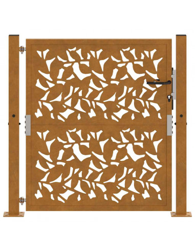 Cancello da Giardino 105x105 cm Acciaio Corten Design a Foglia