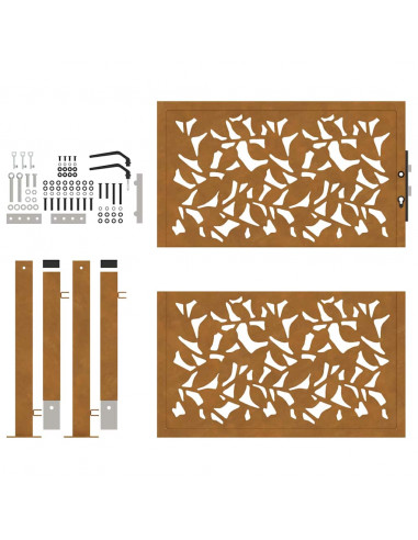 Cancello da Giardino 105x105 cm Acciaio Corten Design a Foglia