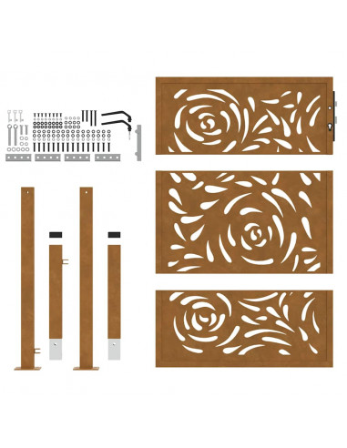 Cancello da Giardino 105x130 cm Acciaio Corten Design a Fiamma