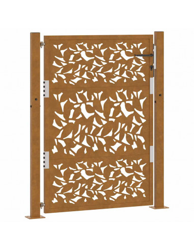 Cancello da Giardino 105x130 cm Acciaio Corten Design a Foglia