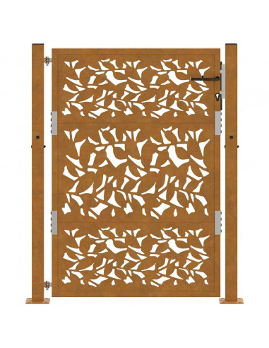 Cancello da Giardino 105x130 cm Acciaio Corten Design a Foglia