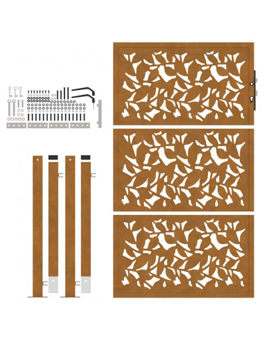 Cancello da Giardino 105x155 cm Acciaio Corten Design a Foglia