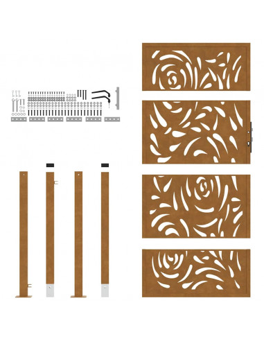 Cancello da Giardino 105x180 cm Acciaio Corten Design a Fiamma