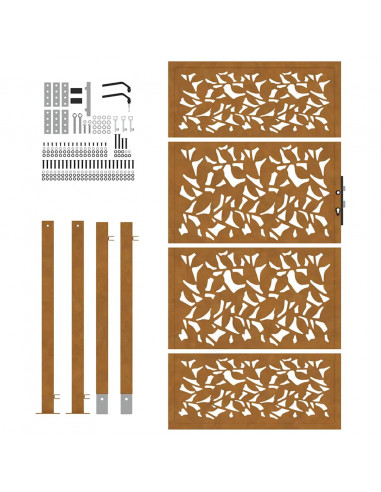 Cancello da Giardino 105x180 cm Acciaio Corten Design a Foglia