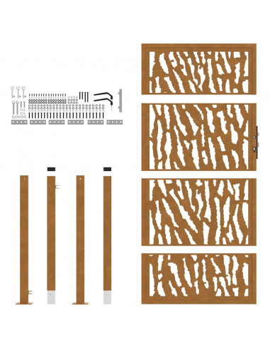 Cancello da Giardino 105x180 cm Acciaio Corten Design a Traccia