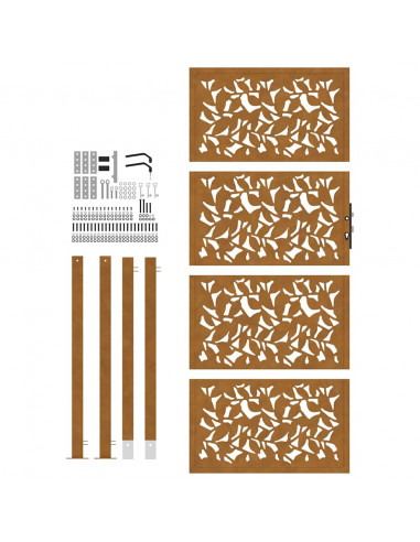 Cancello da Giardino 105x205 cm Acciaio Corten Design a Foglia