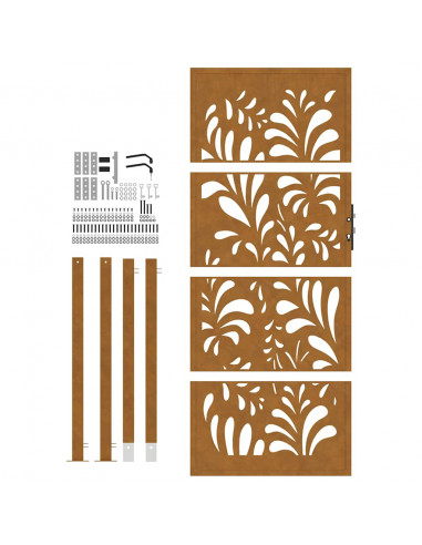 Cancello da Giardino 105x205 cm Acciaio Corten Design Ondulato