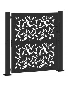 Cancello Giardino Nero 105x105 cm in Acciaio Design a Foglia