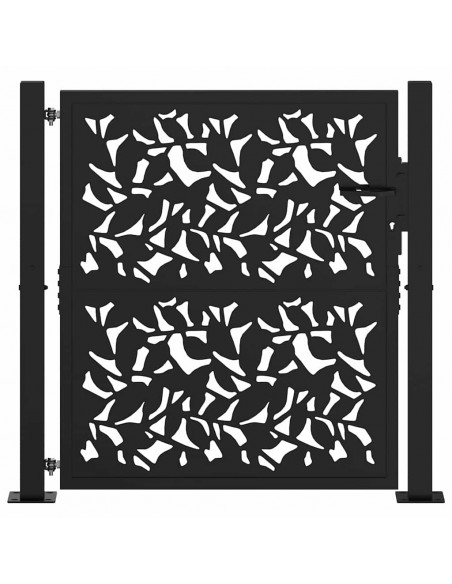 Cancello Giardino Nero 105x105 cm in Acciaio Design a Foglia