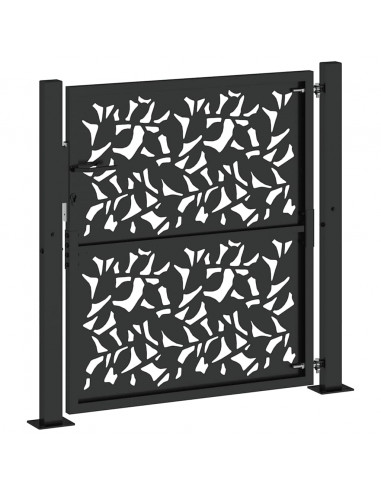Cancello Giardino Nero 105x105 cm in Acciaio Design a Foglia