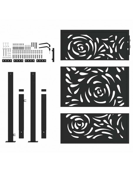 Cancello Giardino Nero 105x130 cm in Acciaio Design a Fiamma