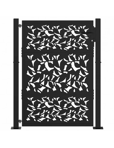 Cancello Giardino Nero 105x130 cm in Acciaio Design a Foglia