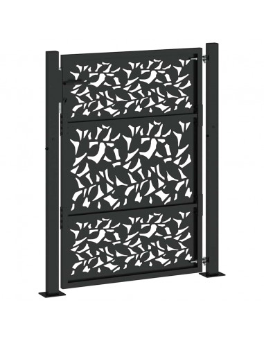 Cancello Giardino Nero 105x130 cm in Acciaio Design a Foglia