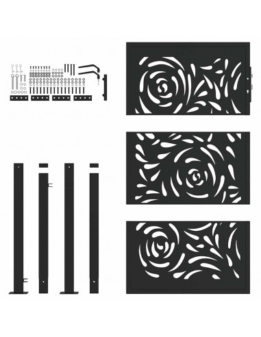 Cancello Giardino Nero 105x155 cm in Acciaio Design a Fiamma