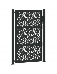 Cancello Giardino Nero 105x155 cm in Acciaio Design a Foglia