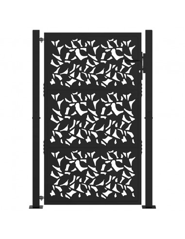 Cancello Giardino Nero 105x155 cm in Acciaio Design a Foglia
