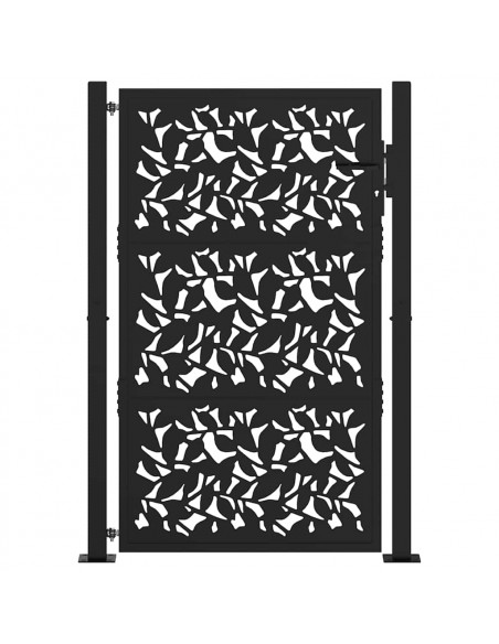 Cancello Giardino Nero 105x155 cm in Acciaio Design a Foglia