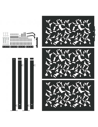 Cancello Giardino Nero 105x155 cm in Acciaio Design a Foglia