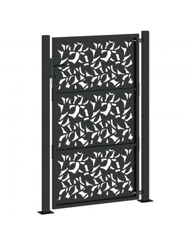 Cancello Giardino Nero 105x155 cm in Acciaio Design a Foglia