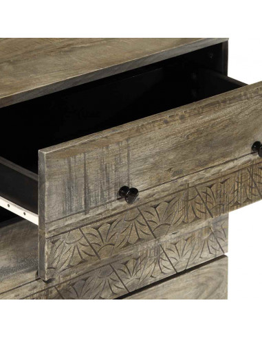 Credenza Grigio Chiaro 60x33,5x75 cm in Legno Massello di Mango