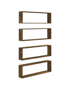 Mensole Parete Cubo 4pz Rovere Fumo 100x15x30 Legno Multistrato